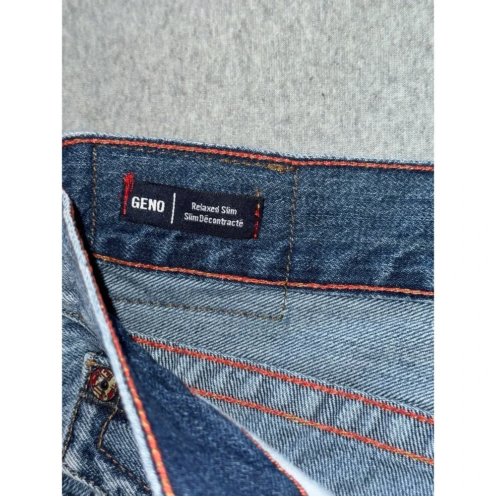 True Religion Mens Geno Relaxed Slim Distressed Dark Wash Blue‎ Size 38
